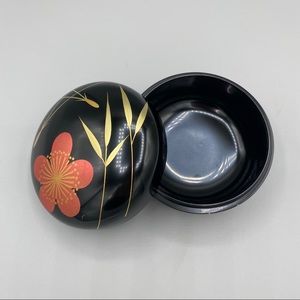 Vintage Japanese floral painted lacquer black box